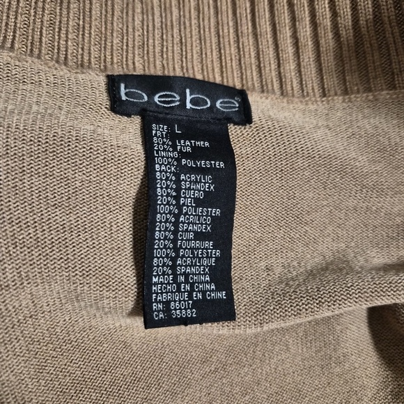 Bebe Vintage Leather Suede & Fur Y2K Collared Knit Bomber Downtown Fall Jacket L - Picture 8 of 9